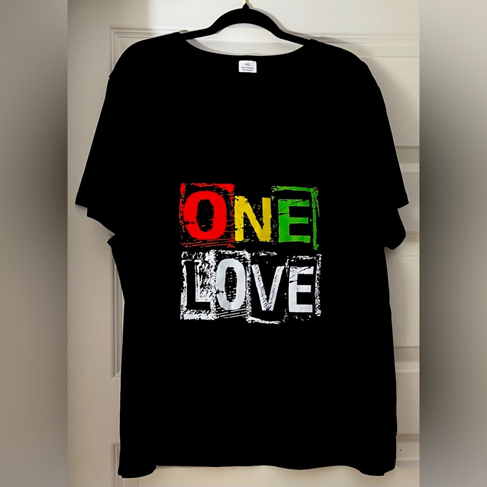 Plus Size 4XL “One Love”- Classic Crew Neck Short Sleeve Graphic Tee